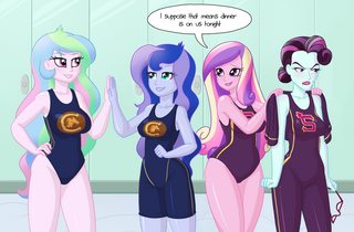 Cadence Celestia Cinch Luna swimsuits.png